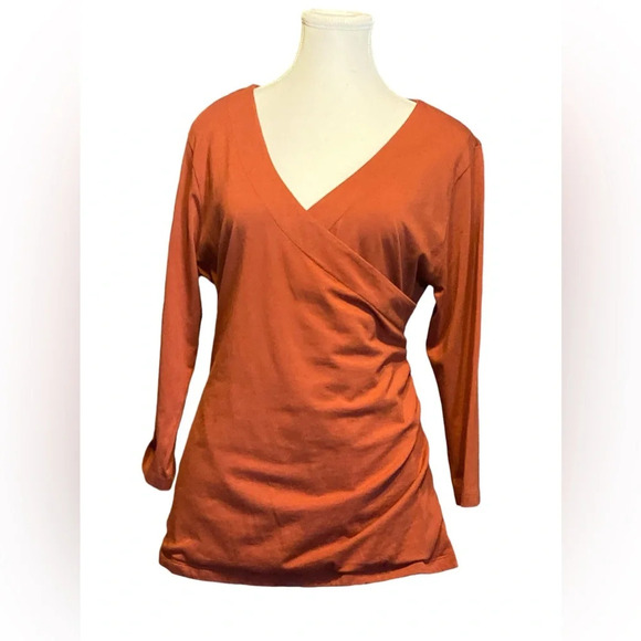 Soft Surroundings rust colored Surplice Stretch Top faux wrap shirt size large - Picture 1 of 8